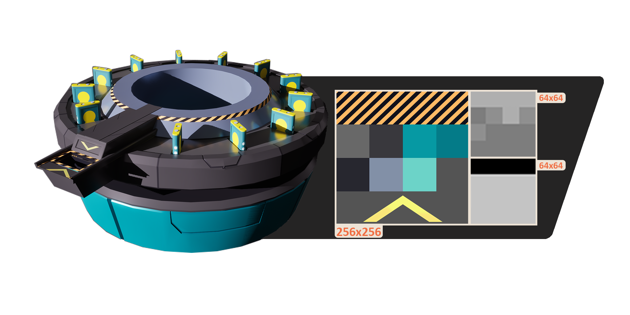 Circular interactive platform asset with its texture breakdown